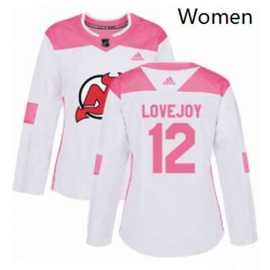 Womens Adidas New Jersey Devils 12 Ben Lovejoy Authentic WhitePink Fashion NHL Jersey